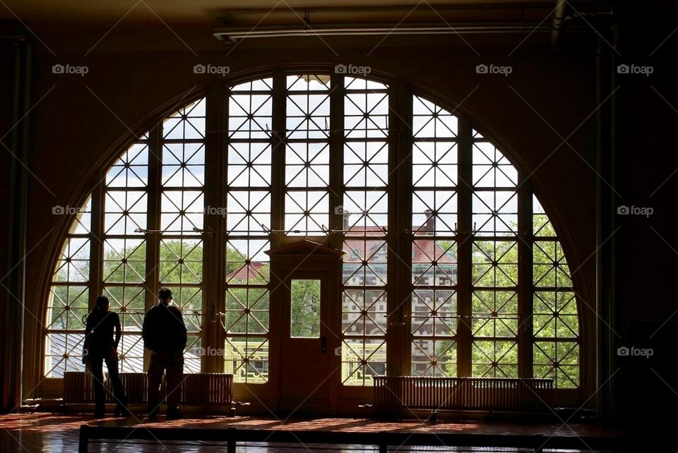 Framed window view at Ellis Island New York