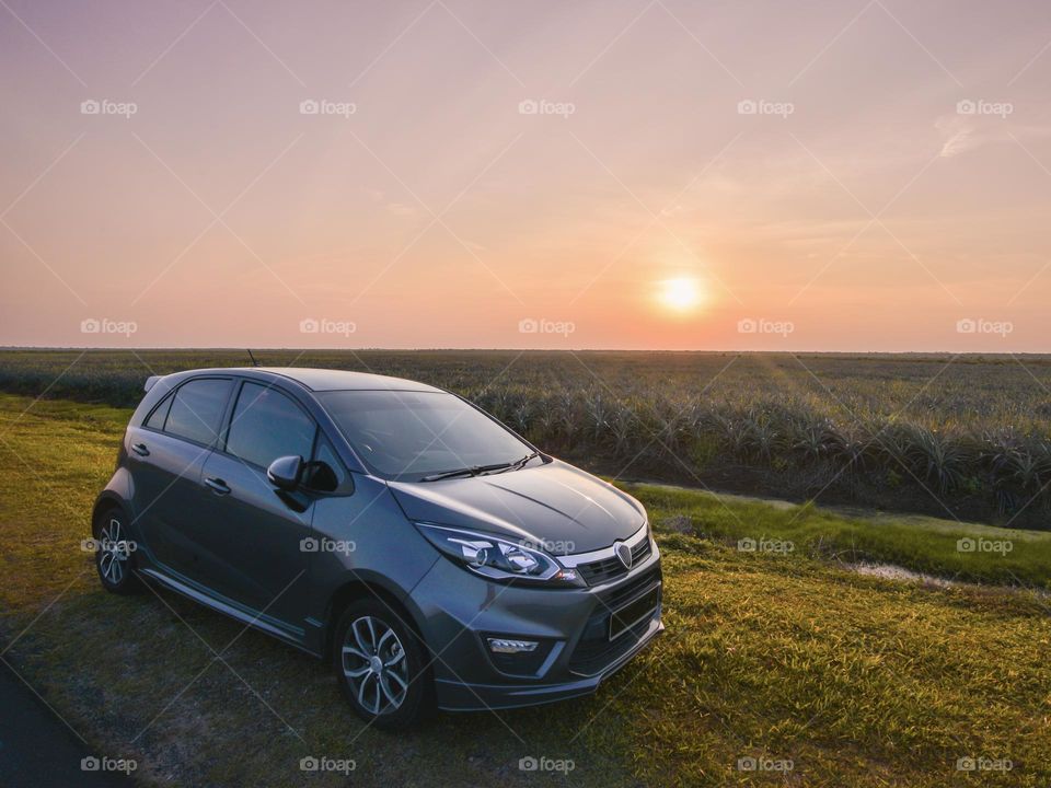 Proton Iriz at a pineapple farm during sunset