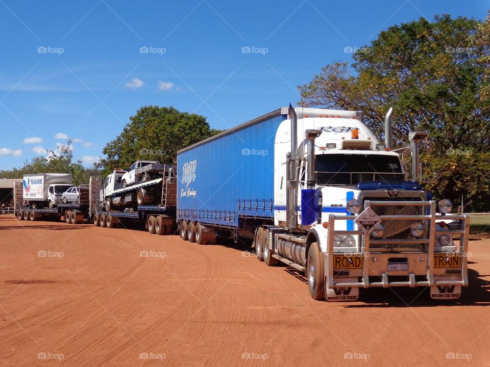 Road train . A road train on the gibb river road in outback Australia Northern Territory 