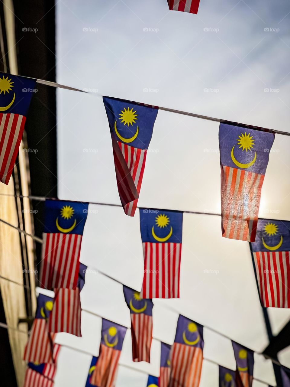 Malaysian Independence Day Celebration in August. People hangs Malaysian flags everywhere 