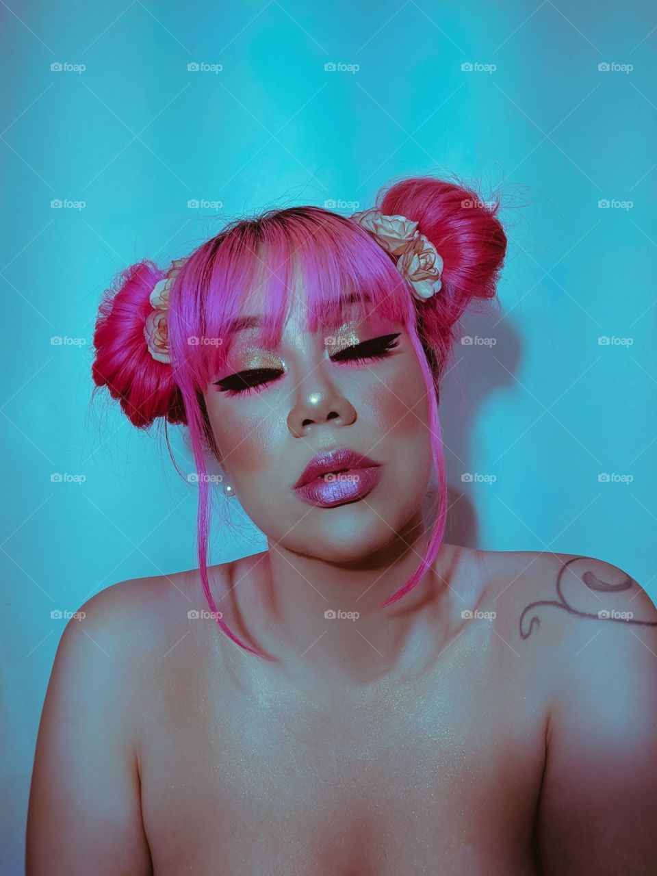 Beautiful woman with pink hair