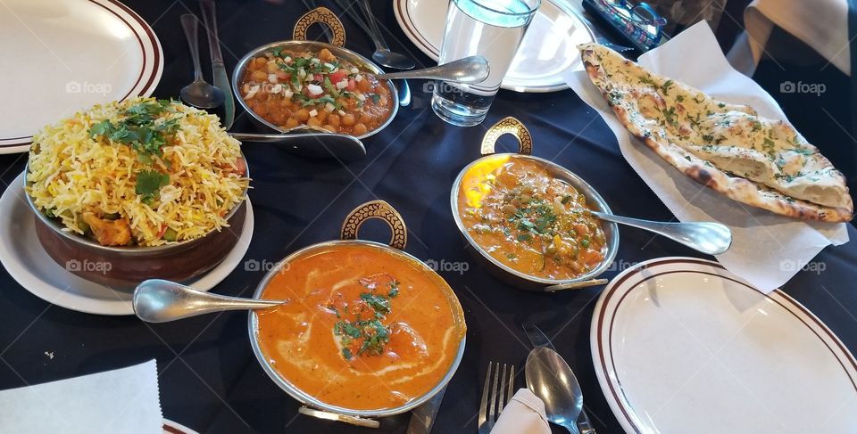 Colorful Indian Cuisine Served Family-Style