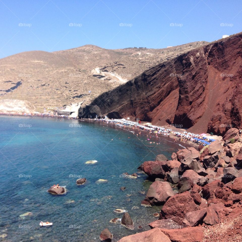 Red beach Santorini. View from the caldera