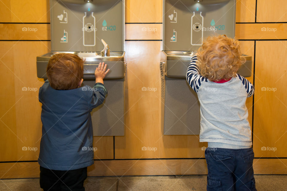 Playing with the water fountains