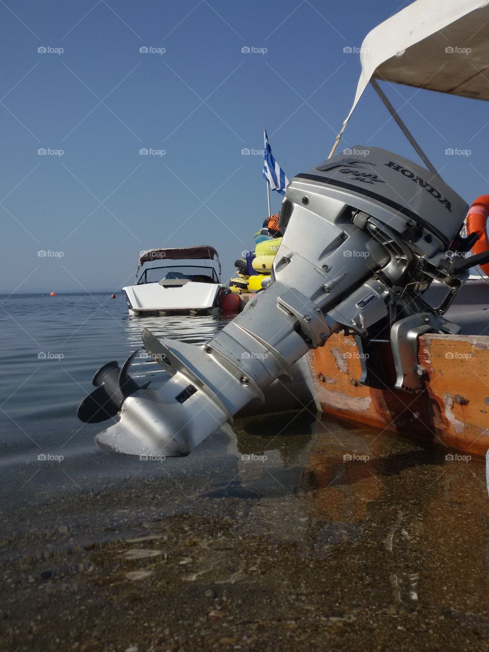 Boat engine on the sea