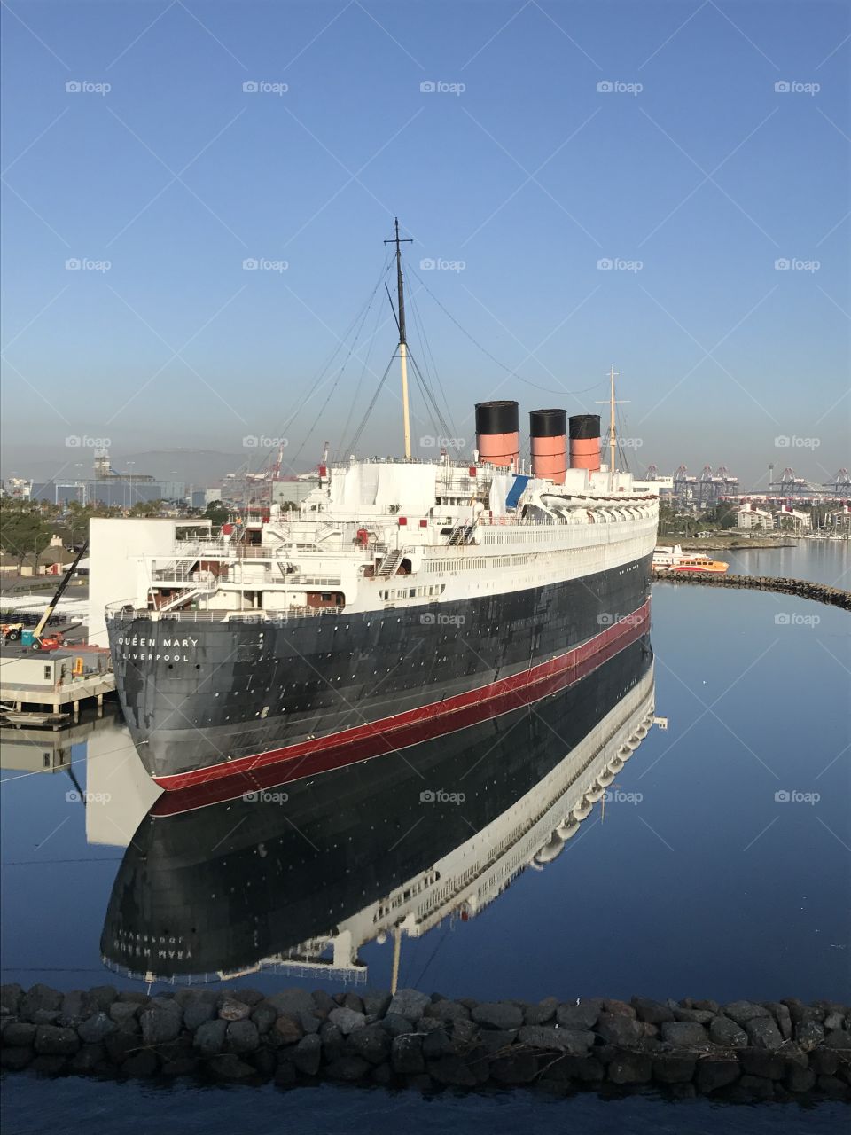 Beautiful day on the harbor behind the RMS Queen Mary in Long Beach California 