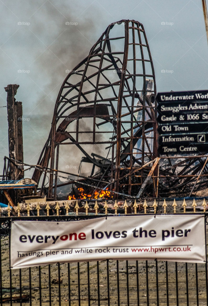 The aftermath of Hastings pier fire, October 2010, UK 