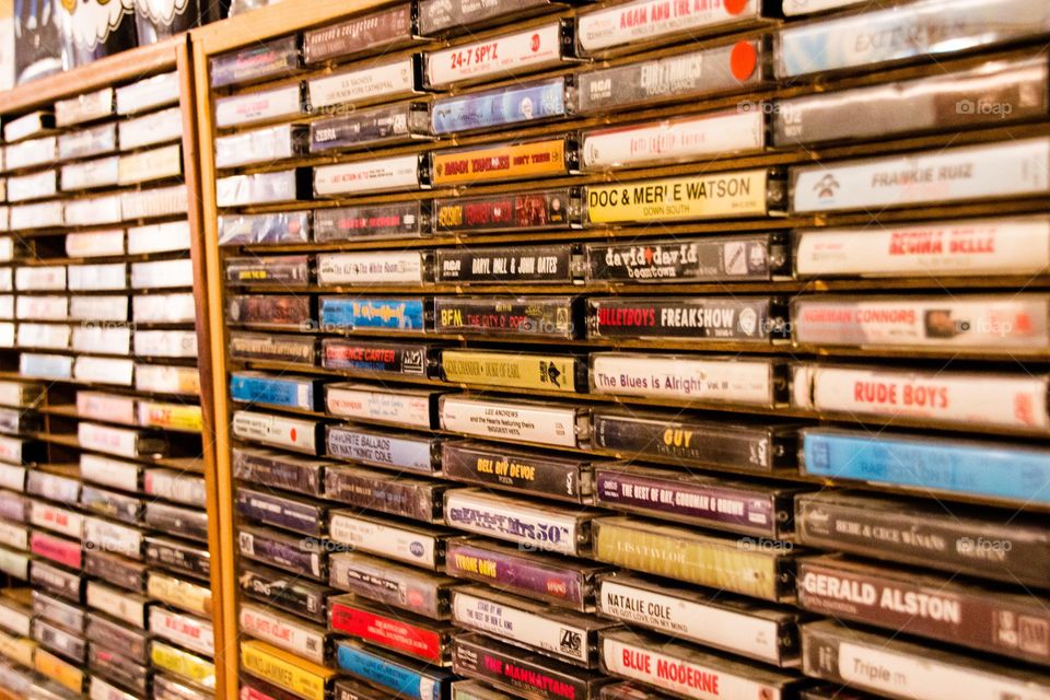 Photo of a cassette tape rack
