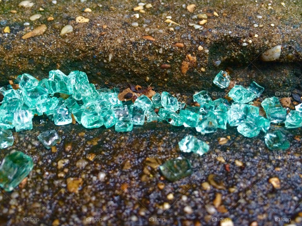 Broken glass material on the soil