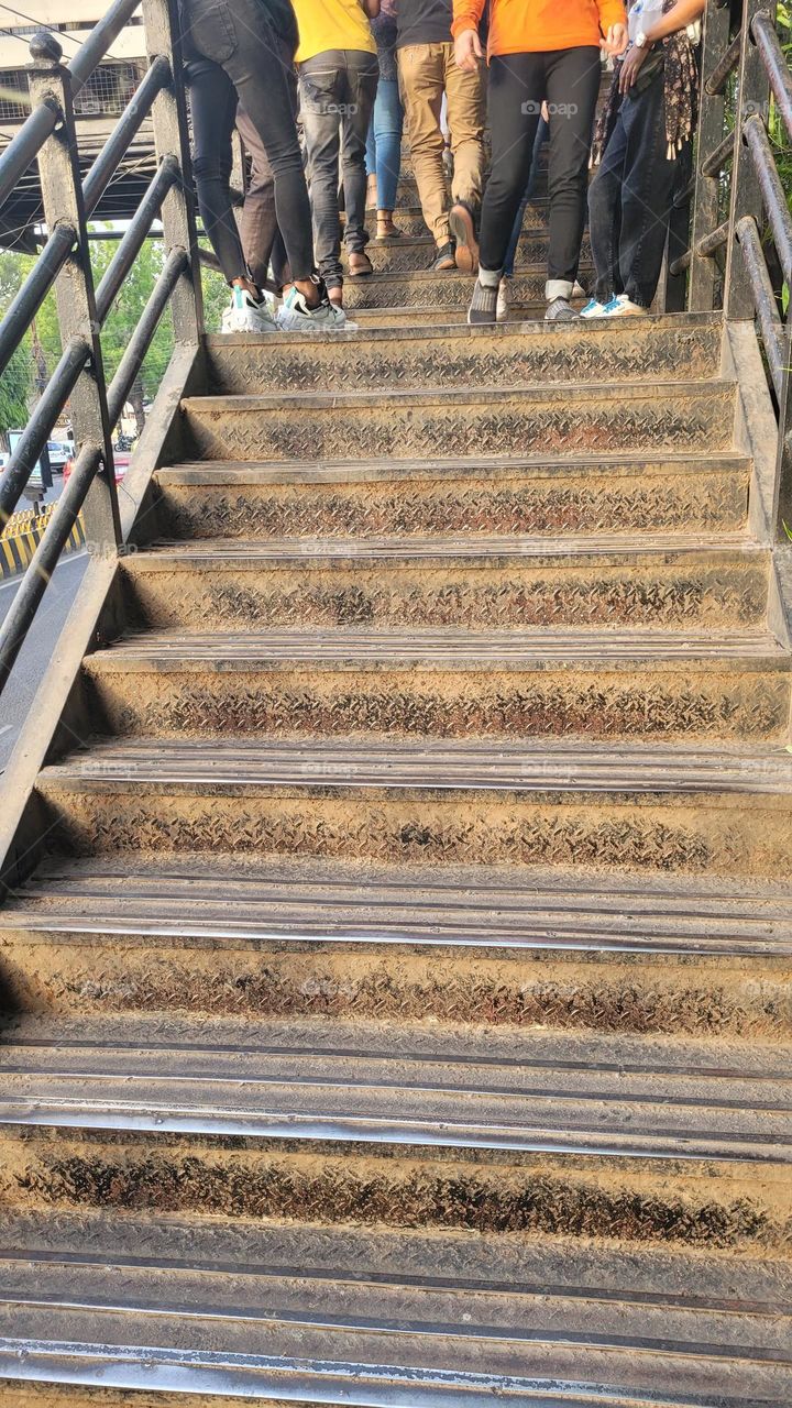 the stairs at a flyover walking bridge in indore india