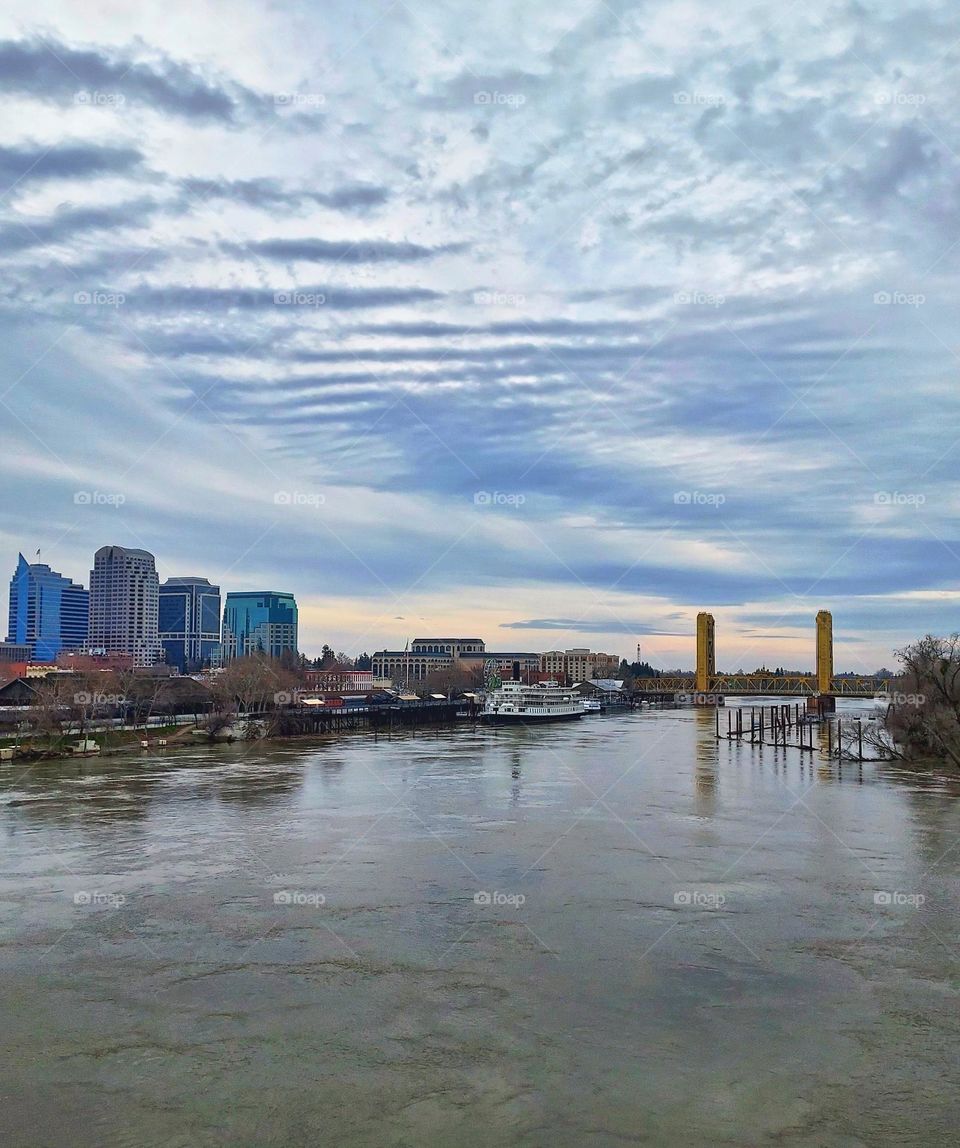 A view of the Sacramento Riverfront on a cloudy day