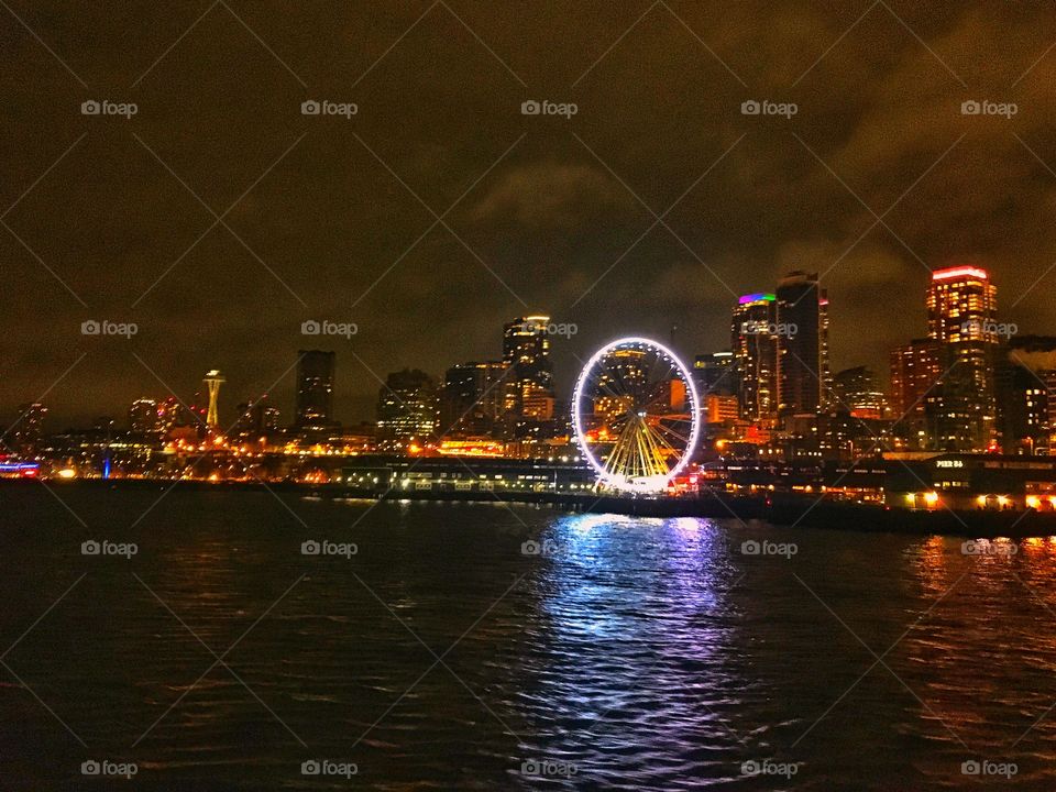 Seattle Waterfront on a Rainy Night