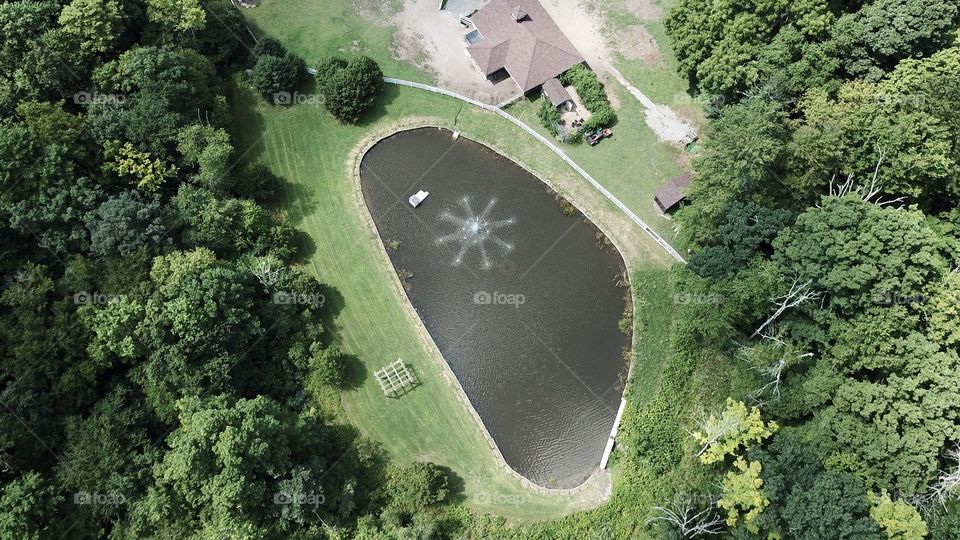 Pond with fountain on the farm