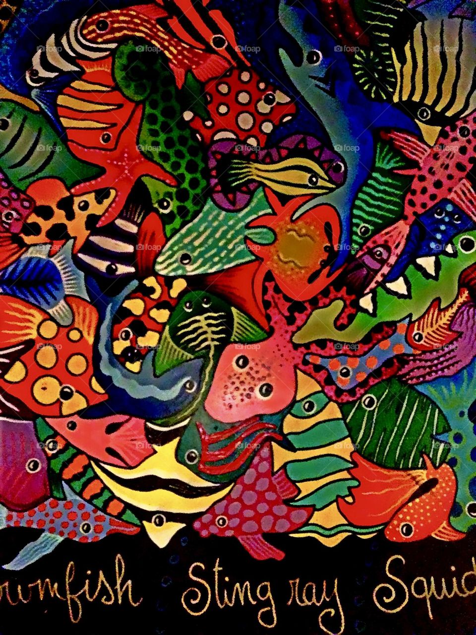 Abstract sign using multiple contrasting colors.