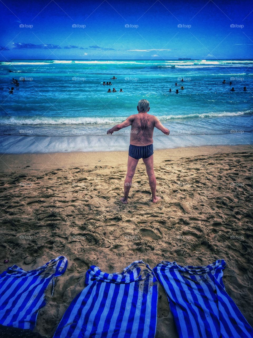 Exercising on the beach