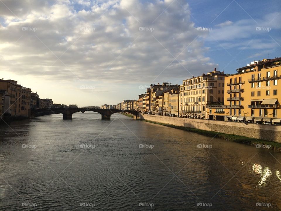 Florentine Sunset. View of pre-sunset from Florence's famous Ponte Vecchio bridge