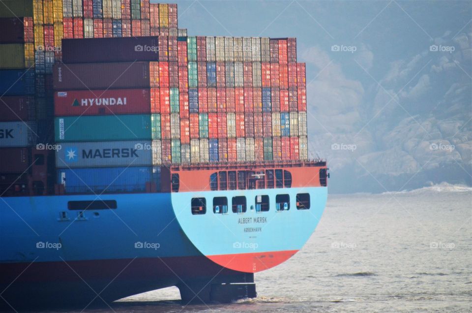 Container vessel leaving port