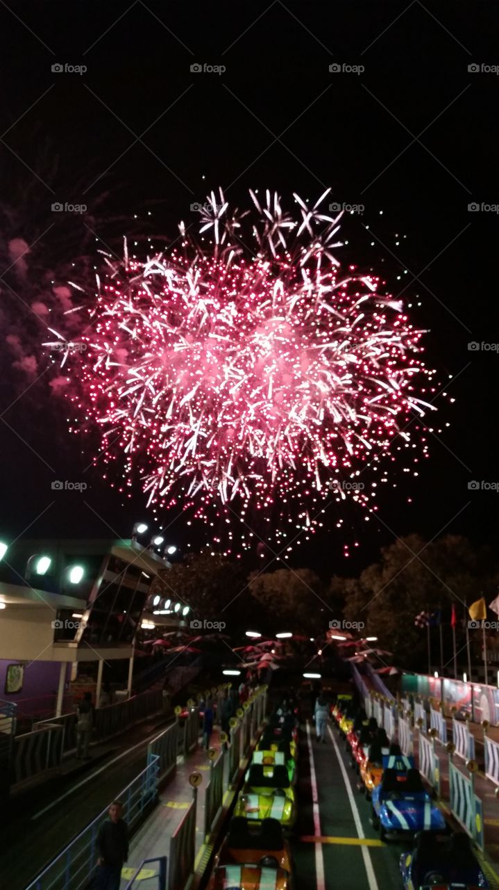 Fireworks. Tomorrowland Speedway WDW