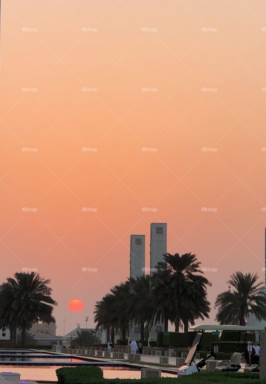 The mosque in UAE at sunset
