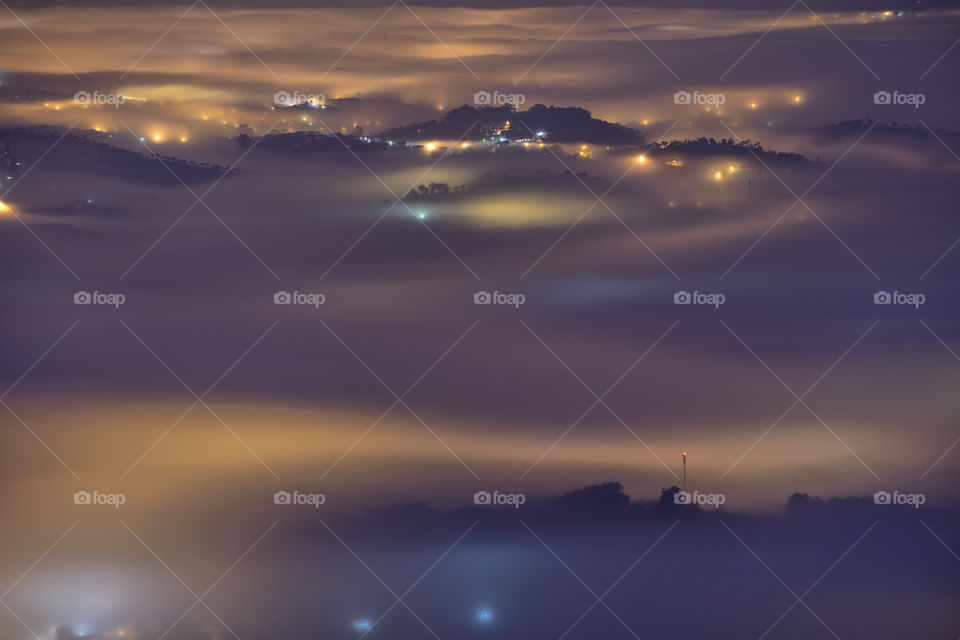 colourful foggy night in Dalat