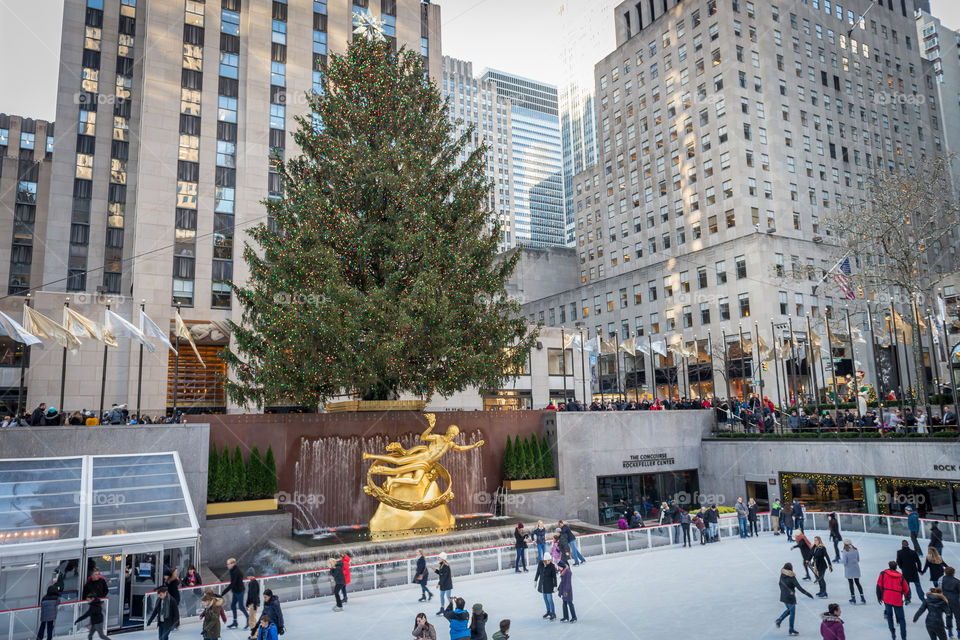 Ice skating at Rockefeller Plaza in Manhattan, NY