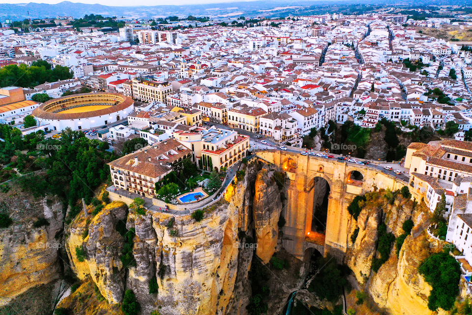 Ronda, Spain. Aerial view of Spanish city Ronda