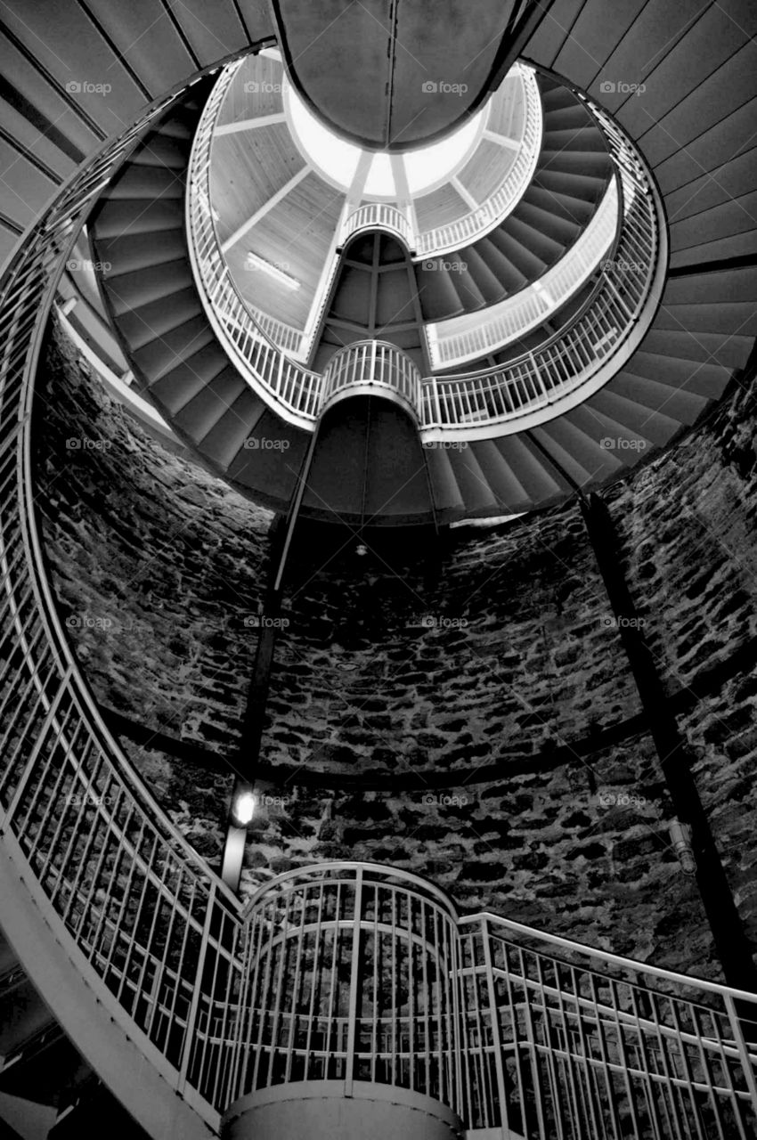 The Big Well, staircase, monochrome, Greensburg KS