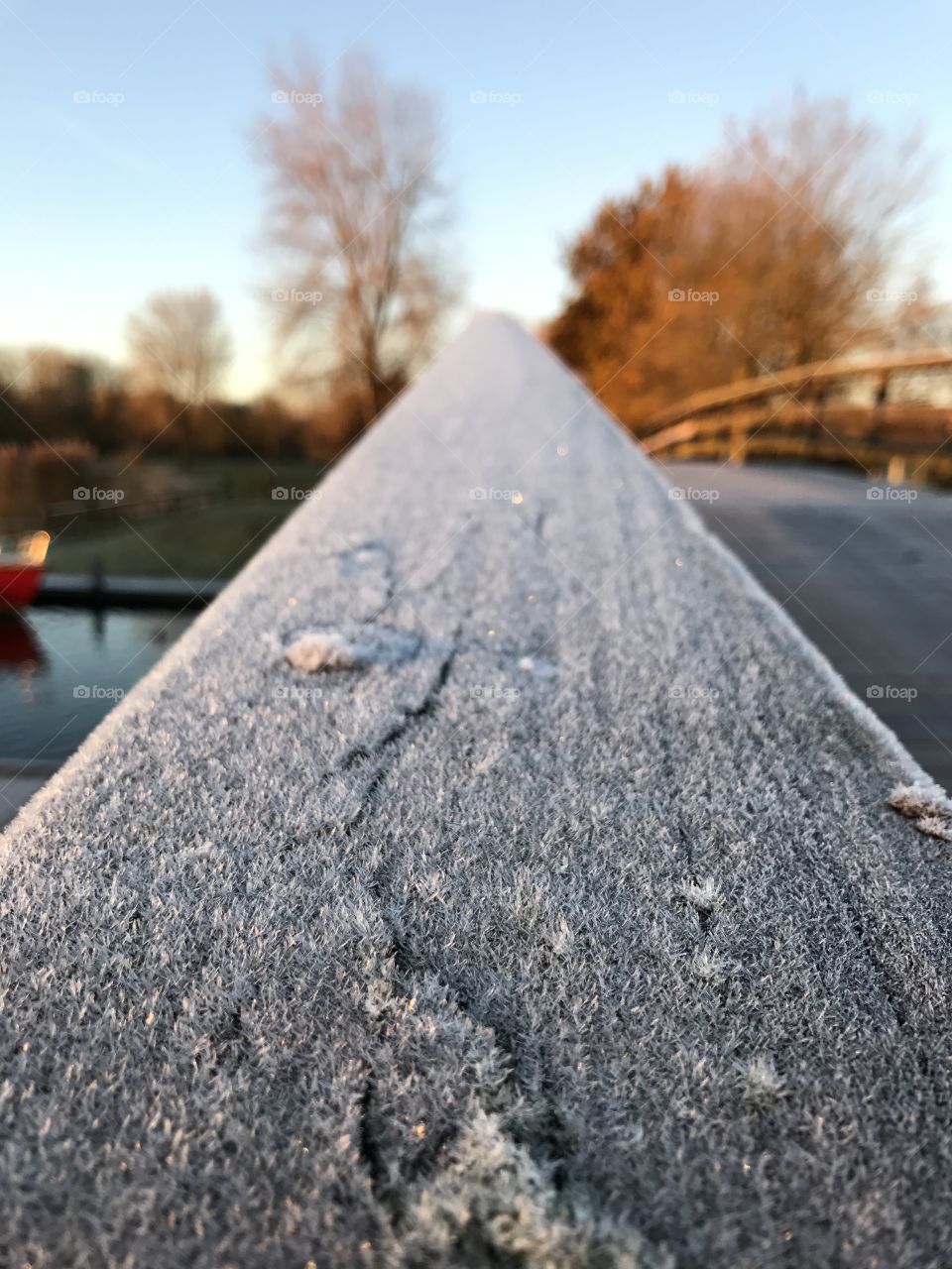 Frost in the morning on the bridge