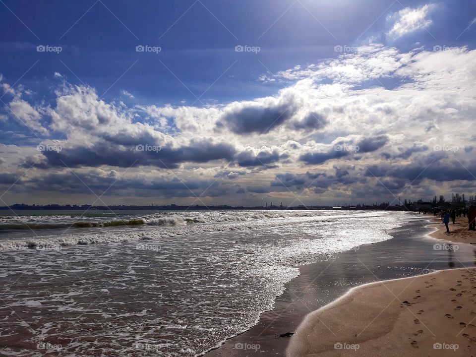 beach, clouds, sunset