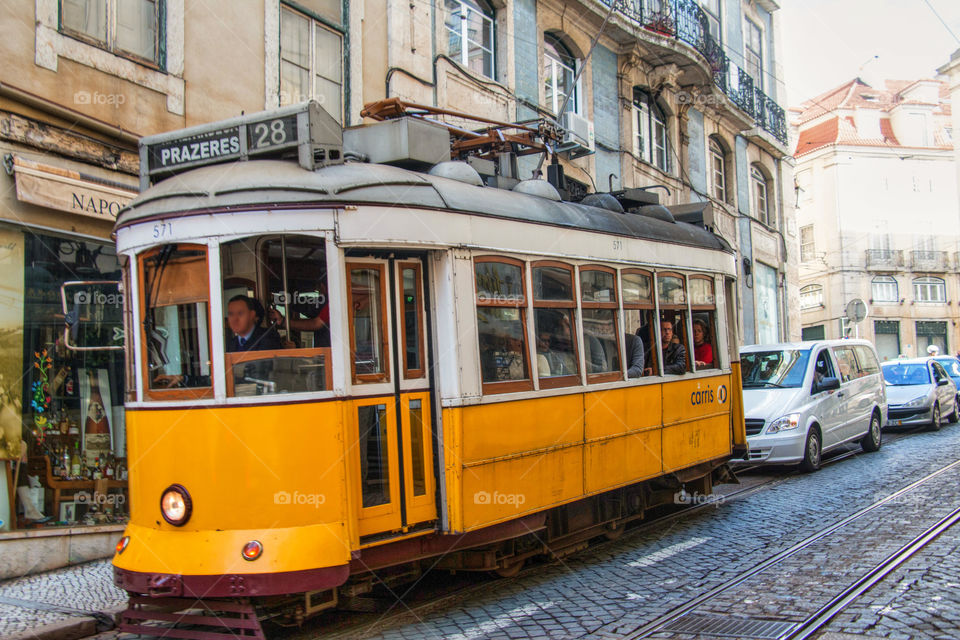 Yellow trolley car in Lisbon 