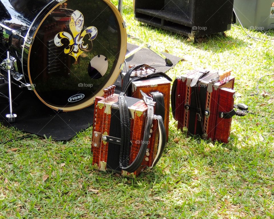 Have instruments will travel. 3 accordions and a set if drums ready fir cajun music 