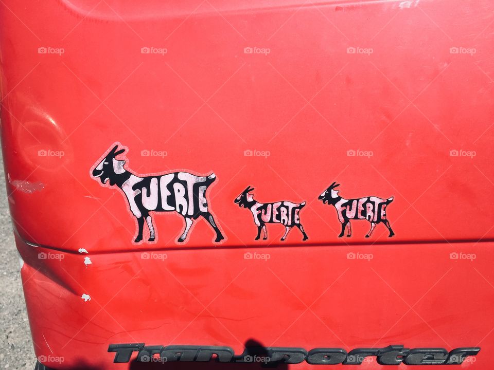 3 goats on a red car