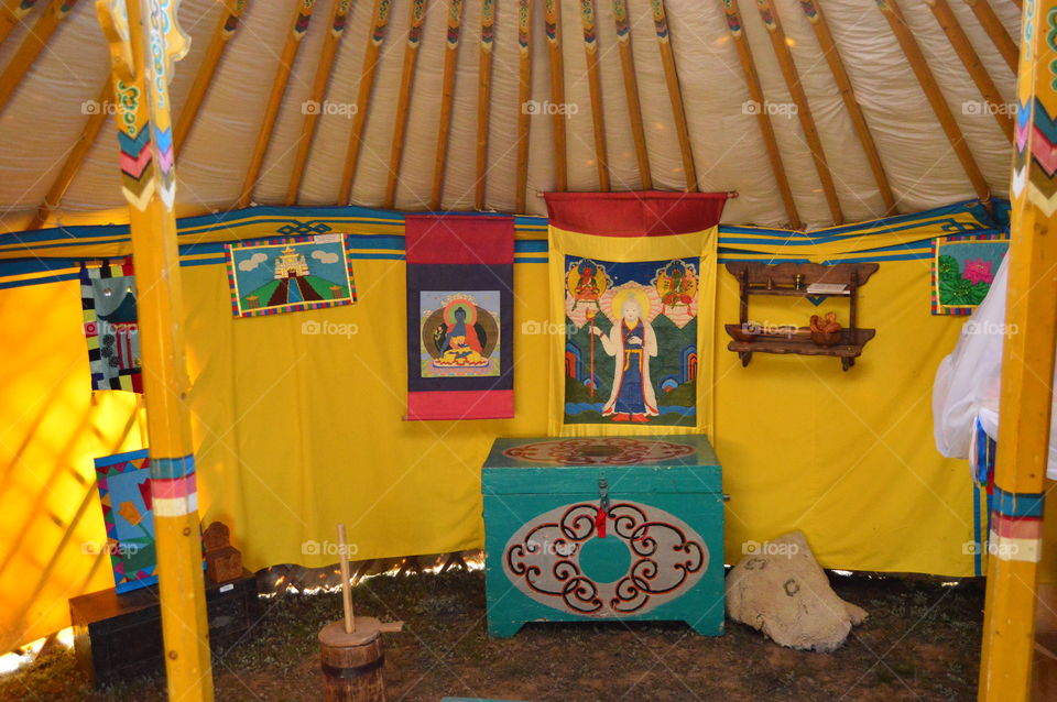 view inside the yurt. history of the people of Kalmykia