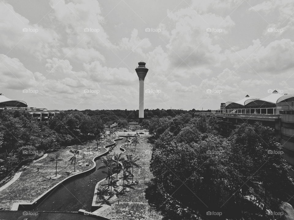 A tower with man-made river