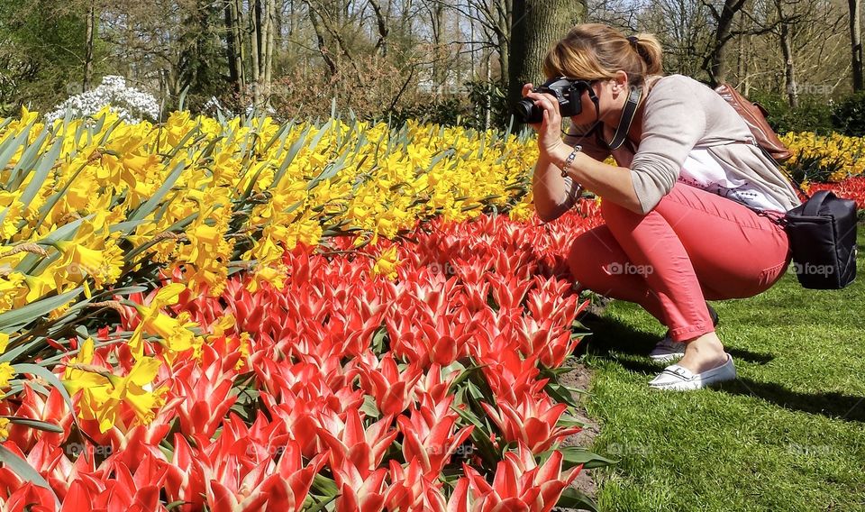 Photographer making close up of the flowers