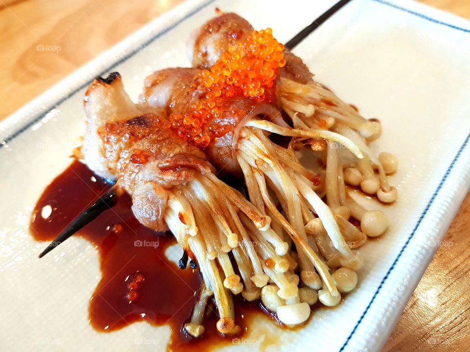 Grilled mushroom with bacon