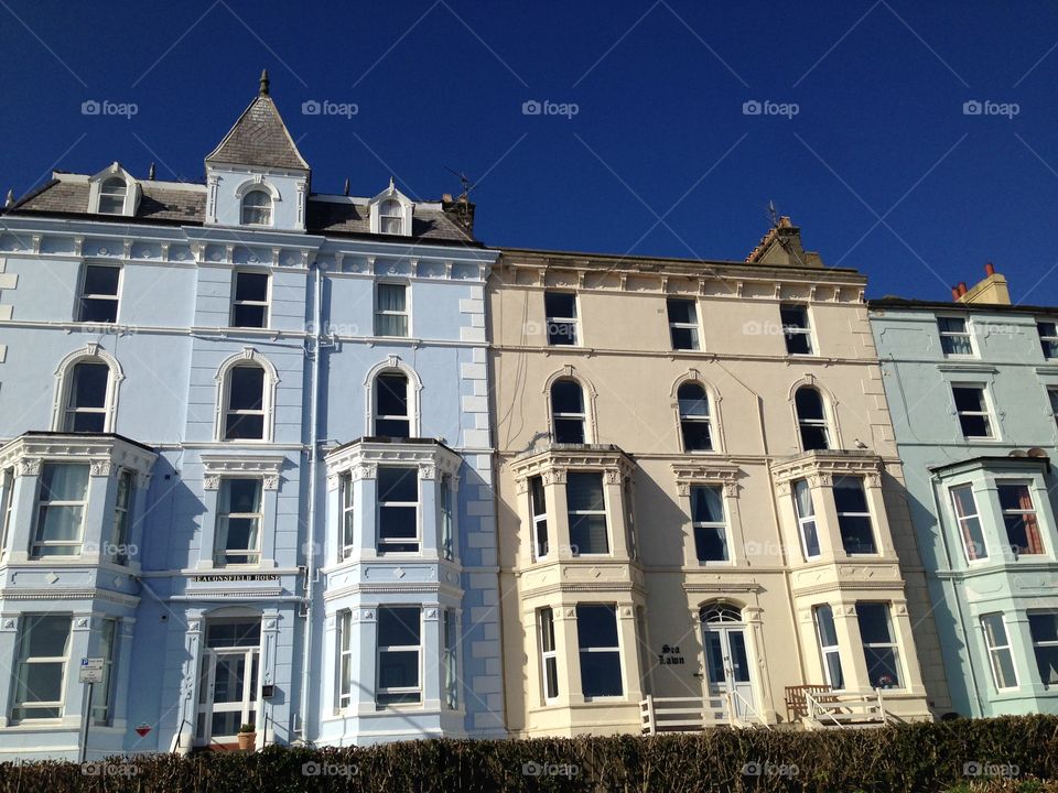 Seaside Town Houses. Pastel coloured town houses by the sea at Bridlington, England
