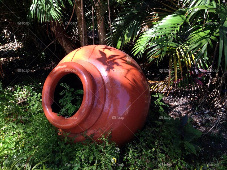 Big pot with plants in garden, Florida