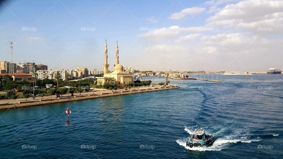 Suez Canal, view from a transiting vessel.