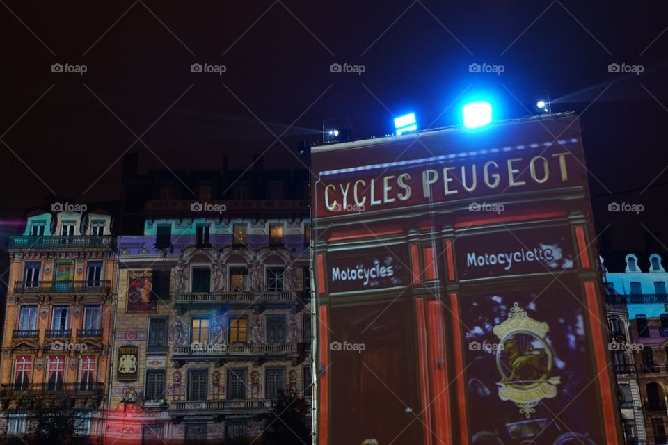 Rêves de nuit sur la place Bellecour de Lyon lors de la fête des Lumières de décembre 2014 