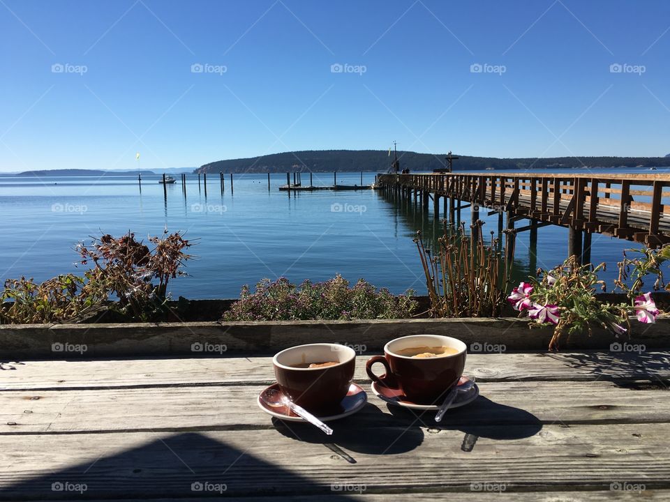 Breakfast on wooden at beach