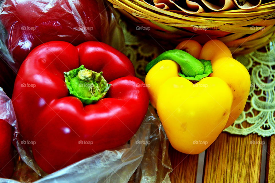 High angle view of bell peppers