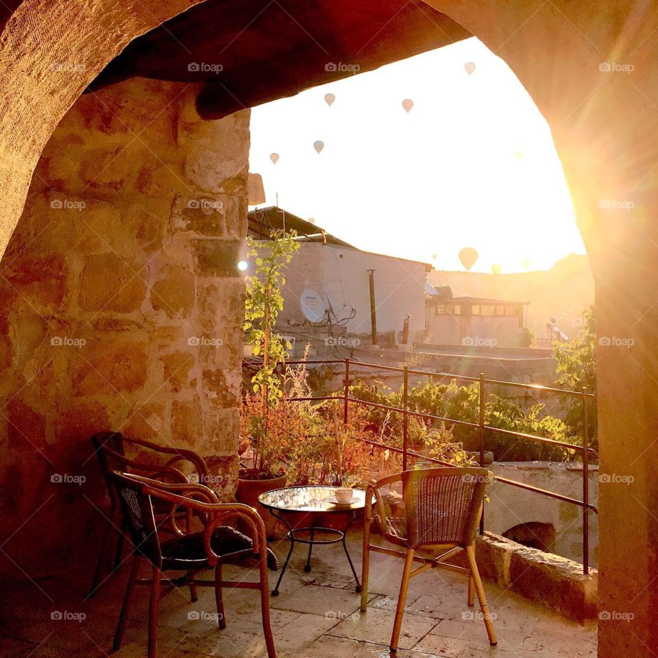 Watching hot air balloons in Cappadocia Turkey