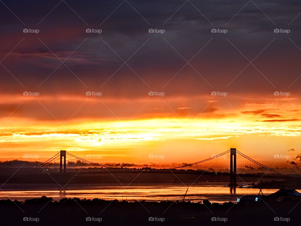 Sunset over the Verrazano Bridge in Brooklyn NY 