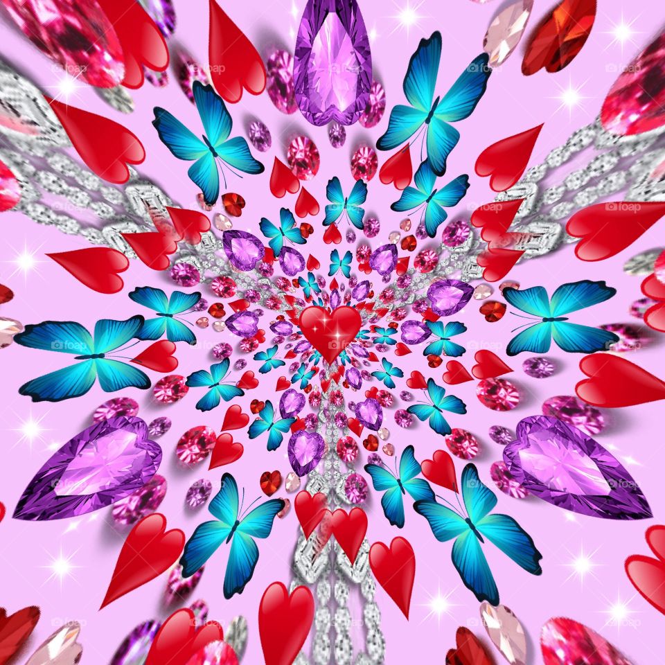 Psychedelic hearts and butterflies  