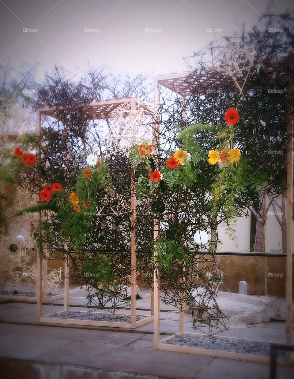 chopstick flower arrangement at a Japanese flower ceremony