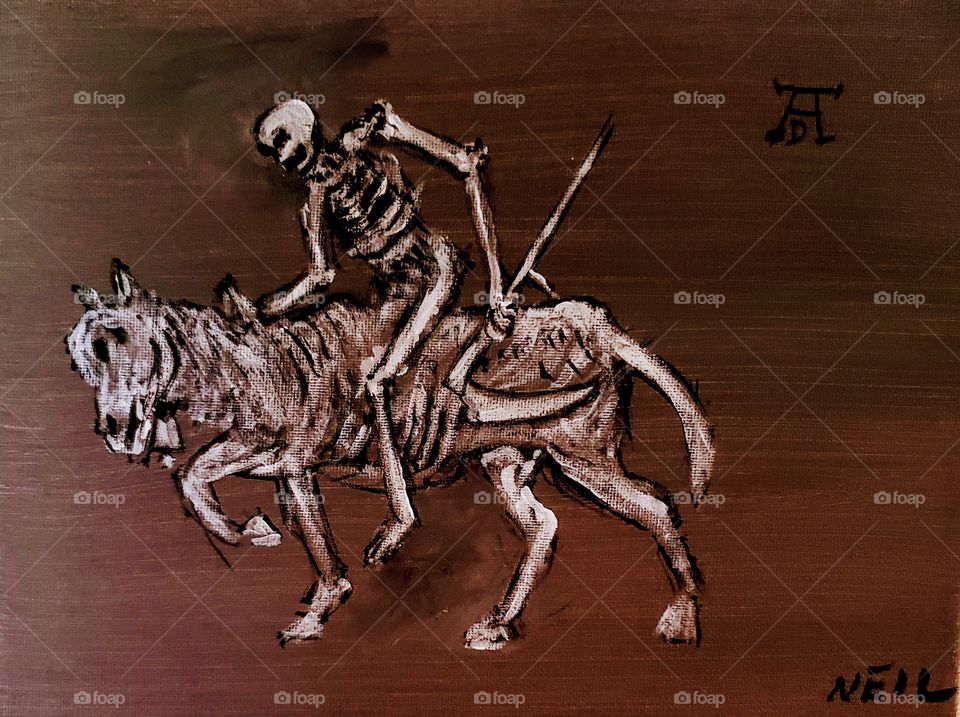 photo of painting of Skeleton and horse