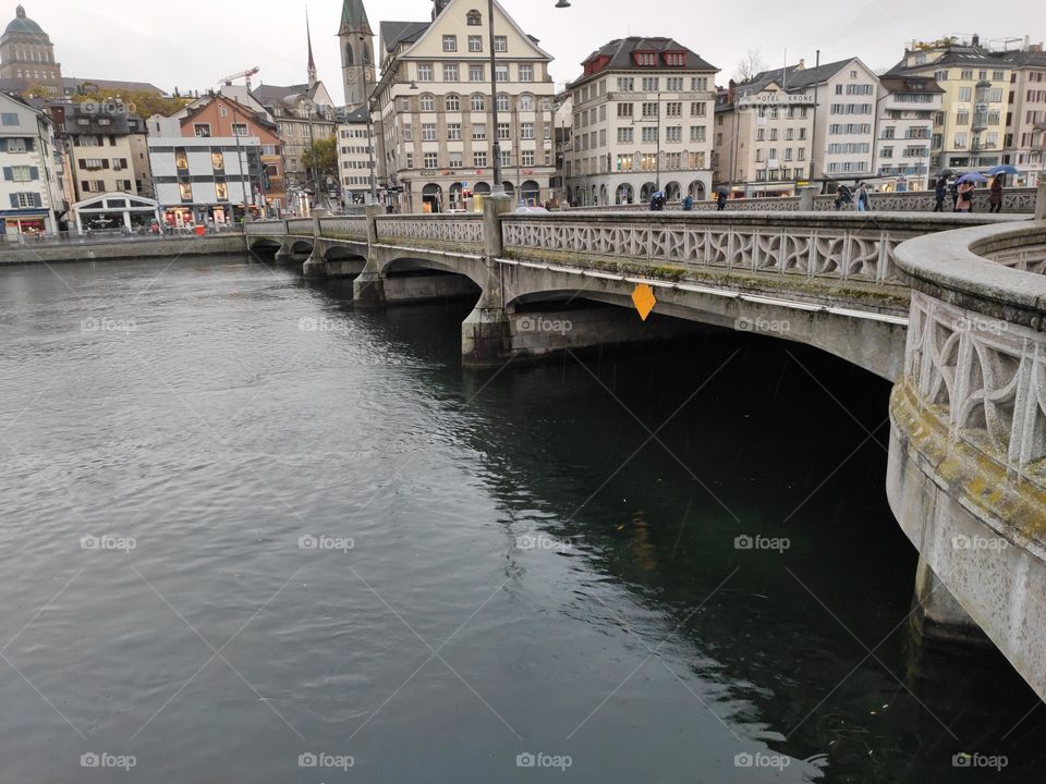 Zurich Switzerland bridge over the river in autumn