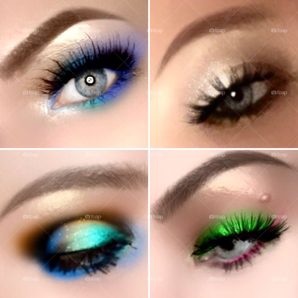 A few different eyeshadow looks done with Jaclyn Hill Morphe palette and bhcosmetics foil 1&2 palettes.  If you want a good aqua/cobalt blue, you need the Morphe Jaclyn Hill palette. Neons are all the rage in the  makeup world so give it a whirl.