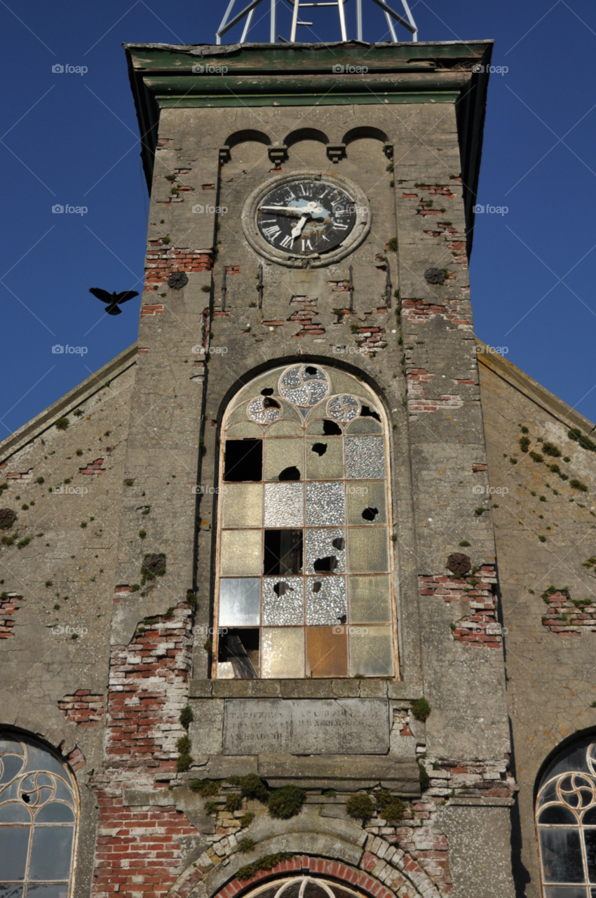 church bird clock ruin by ibphotography